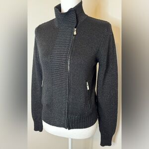 Michael Kors Metallic Black Knit Full Zip Cardigan